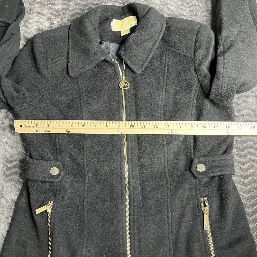 Michael Michael Kors Black Collar Zip Wool Blend Coat Womens Size Small